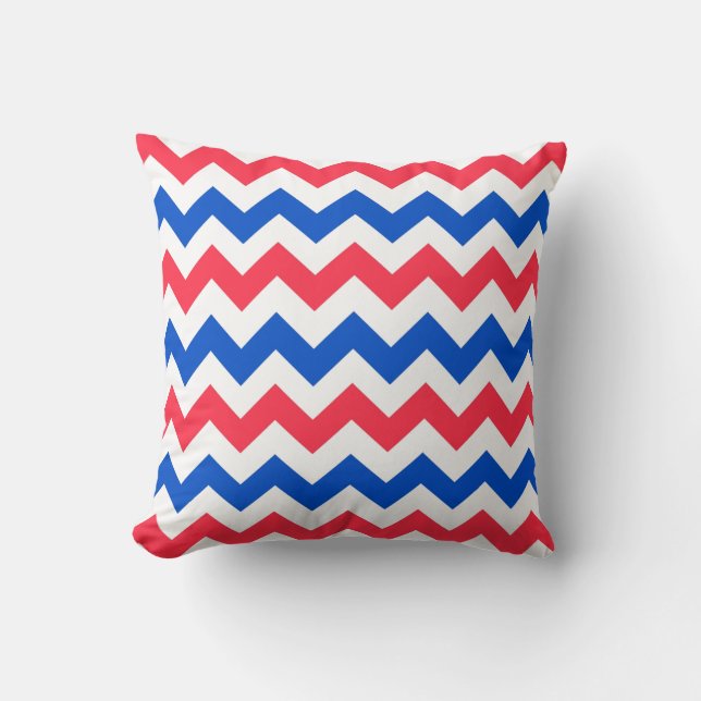 Rot weiß und blau Zickzack Zig Zag Pillow Kissen (Vorderseite)