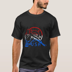 Rot-Weiß und Blaue-Curling-Fahne, die Stone Usa T-Shirt