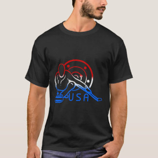 Rot-Weiß und Blaue-Curling-Fahne, die Stone Usa T-Shirt