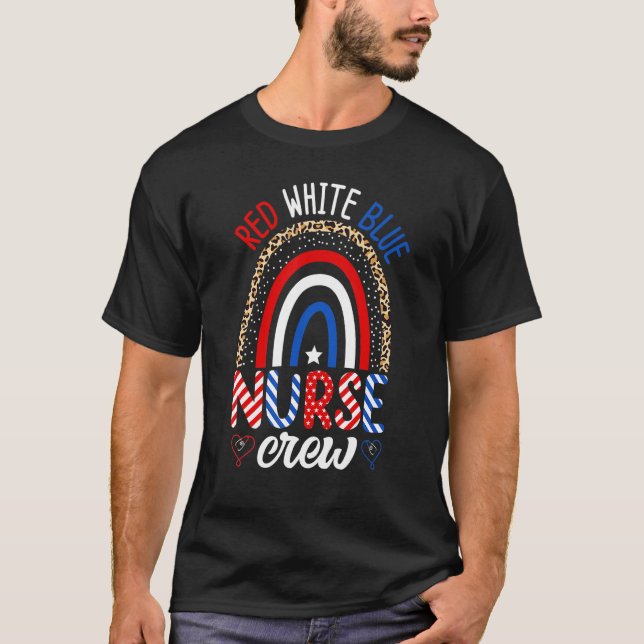Rot-Weiß und blaue Nurse Crew Rainbow 4. T-Shirt (Vorderseite)