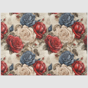 Rot-Weiß- und Blaue Rose Vintag Inspiriert Decoupa Seidenpapier