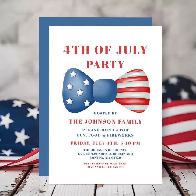 Rot, Weiß und Blauer Bow 4. Juli Einladung (Red, White And Blue Bow 4th Of July Invitation)
