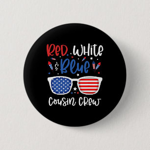 Rot-Weiß und Blauer Cousin Crew 4. Juli Kinder uns Button