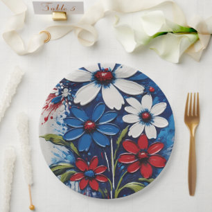 Rot-Weiß und Blauer Milchblumen Pappteller