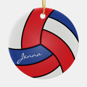 Rot, Weiß und Blauer Volleyball DIY Name Keramikornament