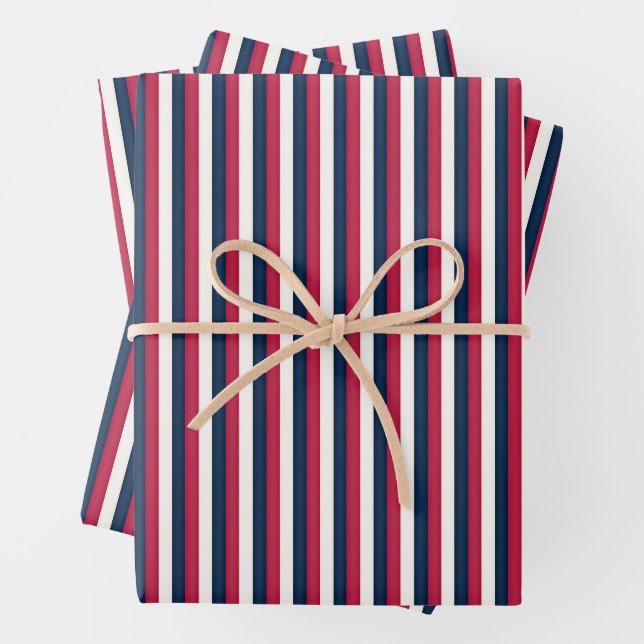 Rot-Weiß- und Blaustreifen Geschenkpapier Set (Beispiel)