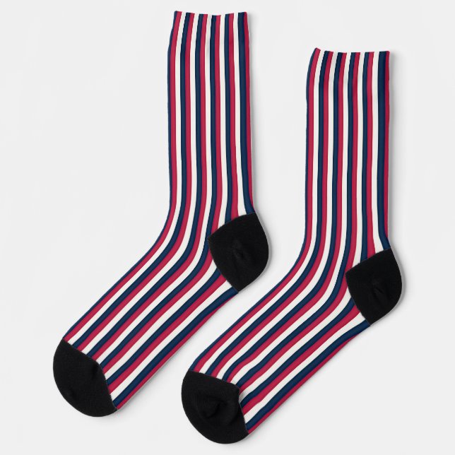 Rot-Weiß- und Blaustreifen Socken (Linkes Detail)