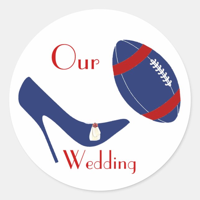 Rot, Weiß und Blue Football Themed Wedding Sticker (Vorderseite)