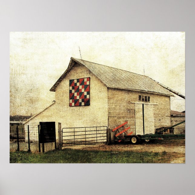 Rot, Weiß und Blue Iowa Barn Quilt Poster (Vorne)
