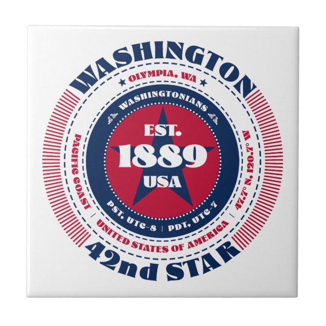 Rot, Weiß und Blue Washington Keramik Tile Fliese (Vorderseite)