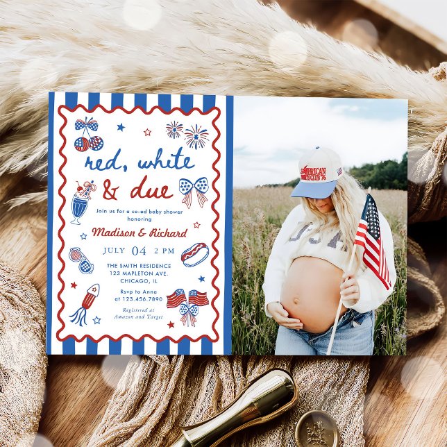 Rot Weiß und fällig am 4. Juli Babyshower Einladung (Von Creator hochgeladen)