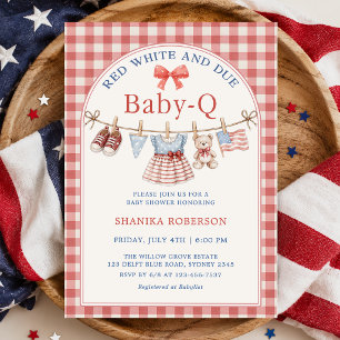 Rot Weiß und Fällig Baby-Q Wäscheleine Babyparty Einladung