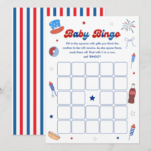 Rot Weiß und Fällig Baby Shower Bingo Spielkarte Einladung