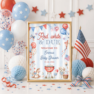 Rot Weiß und Fällig Baby Shower Willkommen Poster