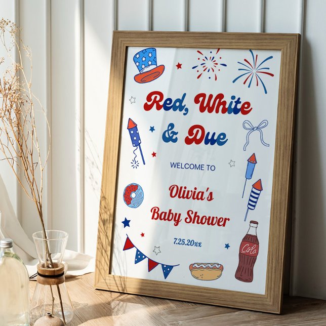 Rot Weiß und Fällig Babyparty Willkommen Poster (Von Creator hochgeladen)