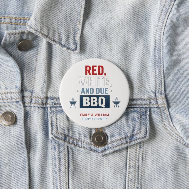 Rot Weiß und fällig BBQ Baby Shower  Button (Beispiel)