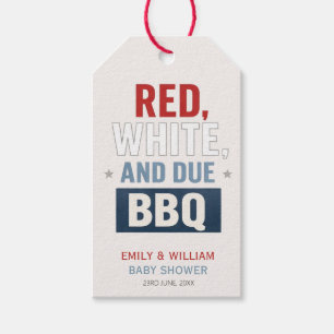 Rot Weiß und fällig BBQ Baby Shower  Geschenkanhänger