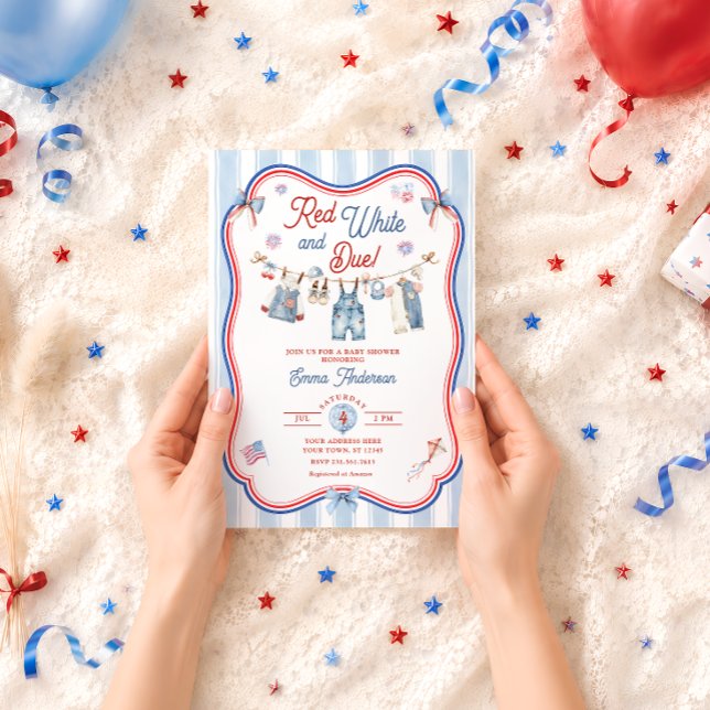 Rot Weiß und fälliger Junge Baby Shower Einladung (Von Creator hochgeladen)