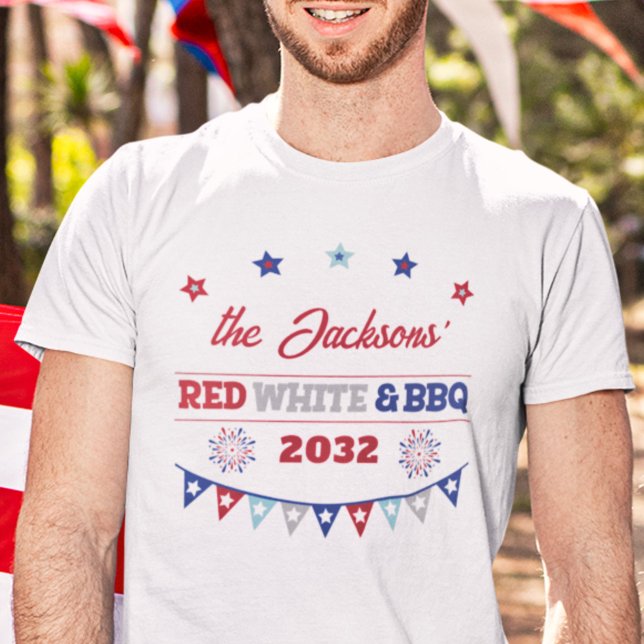 Rot weiß und GRILLEN 4. july patriotische Feuerwer T-Shirt (Von Creator hochgeladen)
