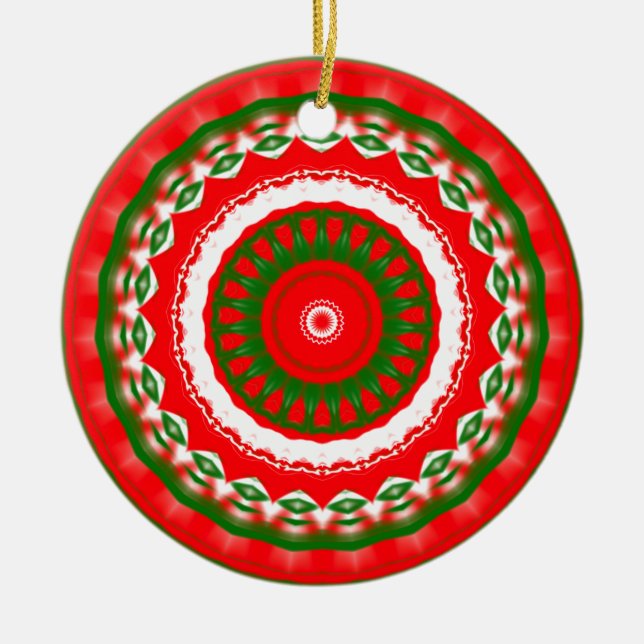 Rot, Weiß und Grün Mandala Keramik Ornament (Vorne)