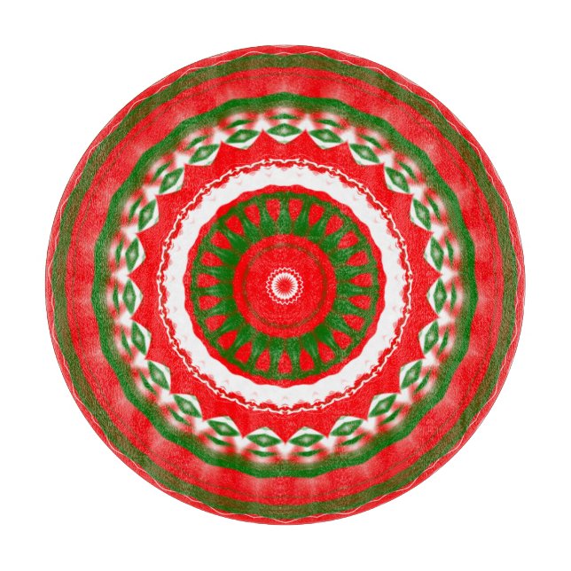 Rot, Weiß und Grün Mandala Schneidebrett (Vorderseite)