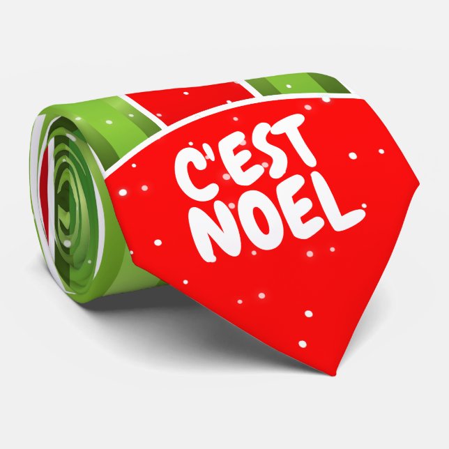 Rot, Weiß und Grün mit C-est-Weihnachten-Text Krawatte (Gerollt)
