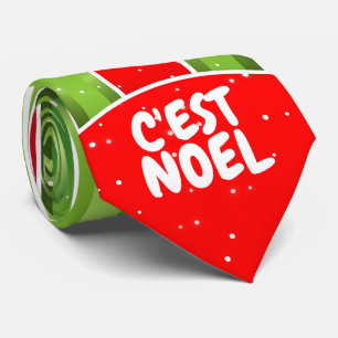 Rot Weiß und Grün mit C'est Noel Text auf Krawatte