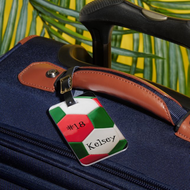 Rot, Weiß und Grün, Name der Fußballtasche Gepäckanhänger (Vorderseite Insitu 1)