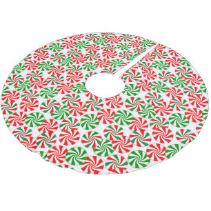 Rot, Weiß und Grün Peppermint Candy Swirl Polyester Weihnachtsbaumdecke