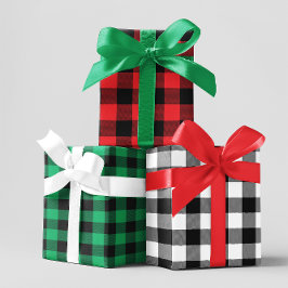Rot-Weiß und Grün Zickzack Buffalo Kariert Geschenkpapier Set
