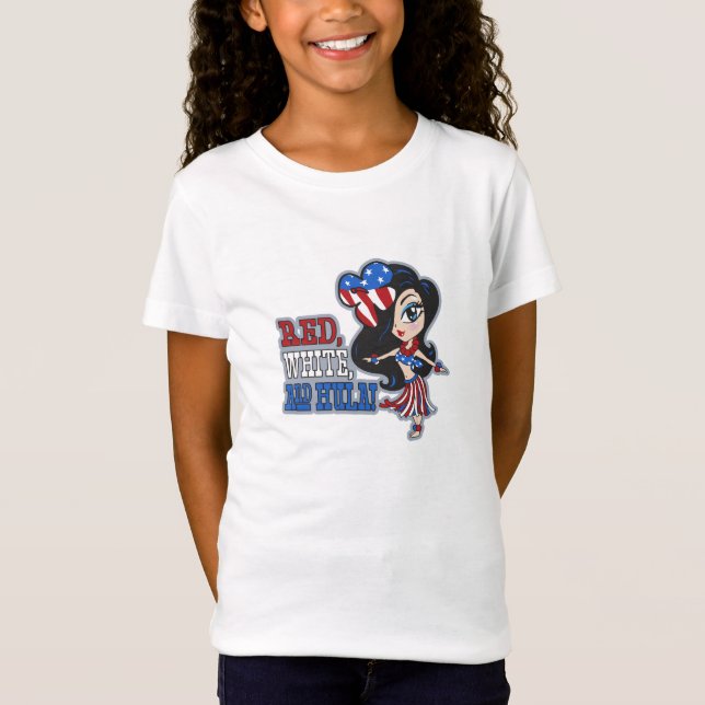 Rot, Weiß und Hula Girls Patriotic T-Shirt (Vorderseite)