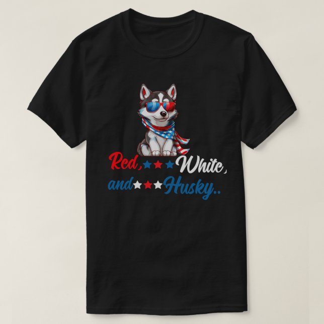 Rot, Weiß und Husky T-Shirt (Design vorne)