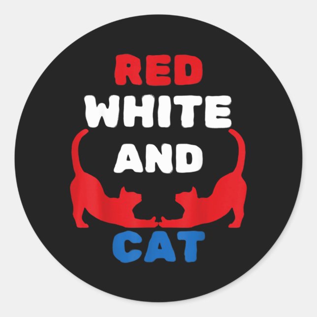 Rot Weiß Und Katze Patriotisch Lustige Katze Ameri Runder Aufkleber (Vorderseite)