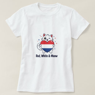 Rot, Weiß und Meow - Niedlicher Patriotischer Katz T-Shirt
