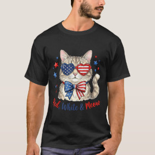 Rot Weiß Und Miau Patriotische Katze Amerikanische T-Shirt