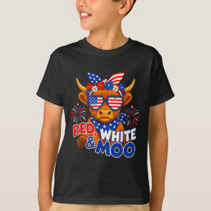 Rot Weiß Und Moo Lustiger Patriotischer Highland-K T-Shirt