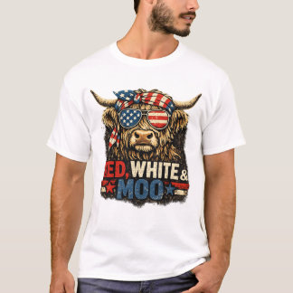 Rot Weiß und Moo Lustiger Patriotischer Kuh Amerik T-Shirt