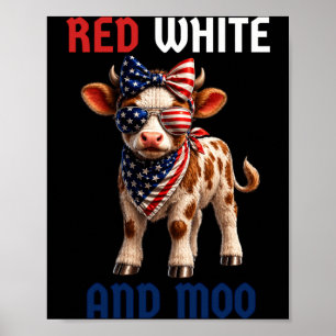 Rot Weiß Und Moo Patriotische Kuh Usa-Flagge Lusti Poster