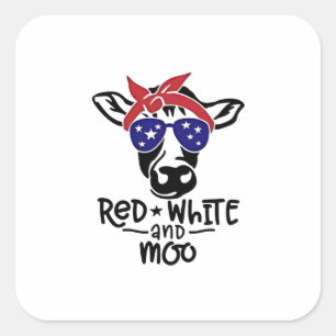 Rot Weiß und Moo Patriotische Kuh Vierter Juli Quadratischer Aufkleber