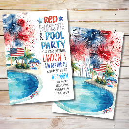 Rot, Weiß und Pool-Party-Patriotischer Geburtstag Einladung