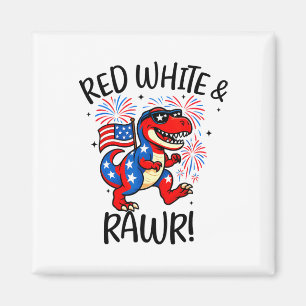 Rot Weiß Und Rawr Lustiger Dino T-Rex Dinosaurus 4 Magnet