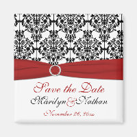 Rot, Weiß und Schwarz Damask Hochzeitsmagnet