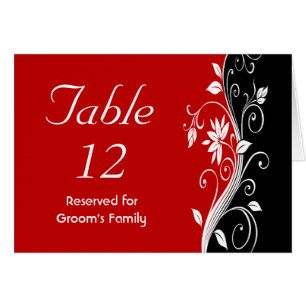 Rot-Weiß- und Schwarz-Flora-Hochzeit-Tischnummer