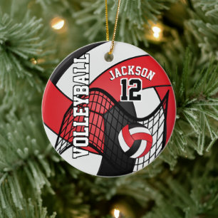 Rot, Weiß und Schwarz Personalisieren Volleyball � Keramikornament