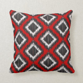 Rot, Weiß und Schwarz-Tribal-Ikat Kissen