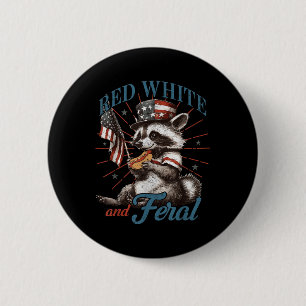 Rot Weiß Und Verwilderter Lustiger Waschbär 4. Jul Button