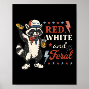 Rot Weiß Und Verwilderter Lustiger Waschbär 4. Jul Poster