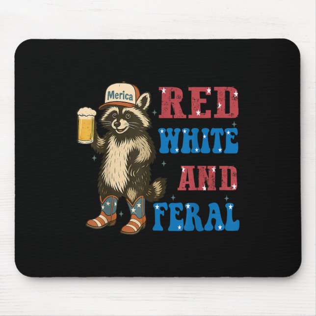 Rot Weiß Und Verwilderter Lustiger Waschbär-Bier 4 Mousepad (Vorne)