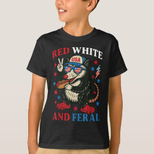 Rot Weiß Und Verwilderter Opossum Hot Dog Usa Flag T-Shirt