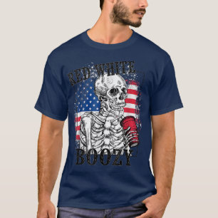 Rot Weiß und Vintag 4. Juli Funny Skel T-Shirt